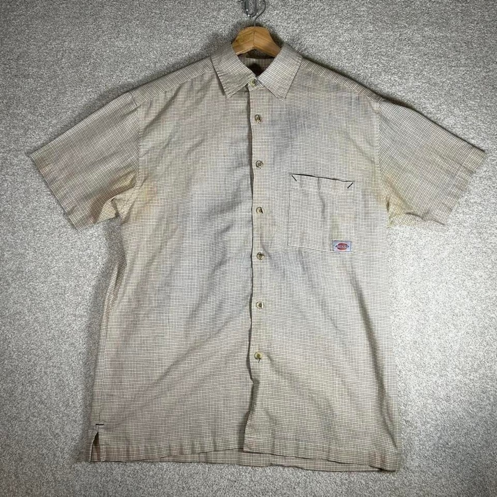 Y2K Dickies earth tone checkered button up short sleeve skater work shirt